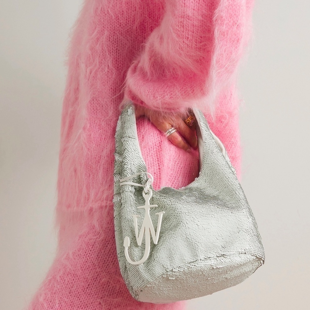 JW ANDERSON Mini leather-trimmed sequined jersey tote